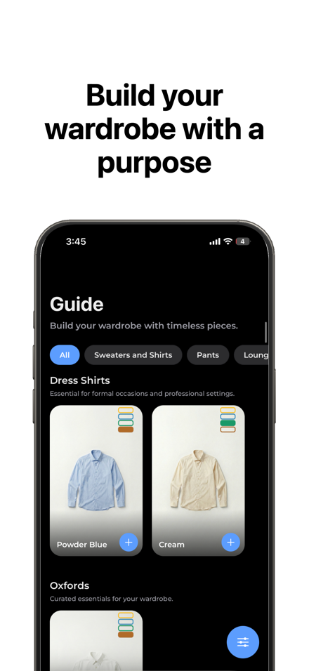 Togz app showing the curated wardrobe guide